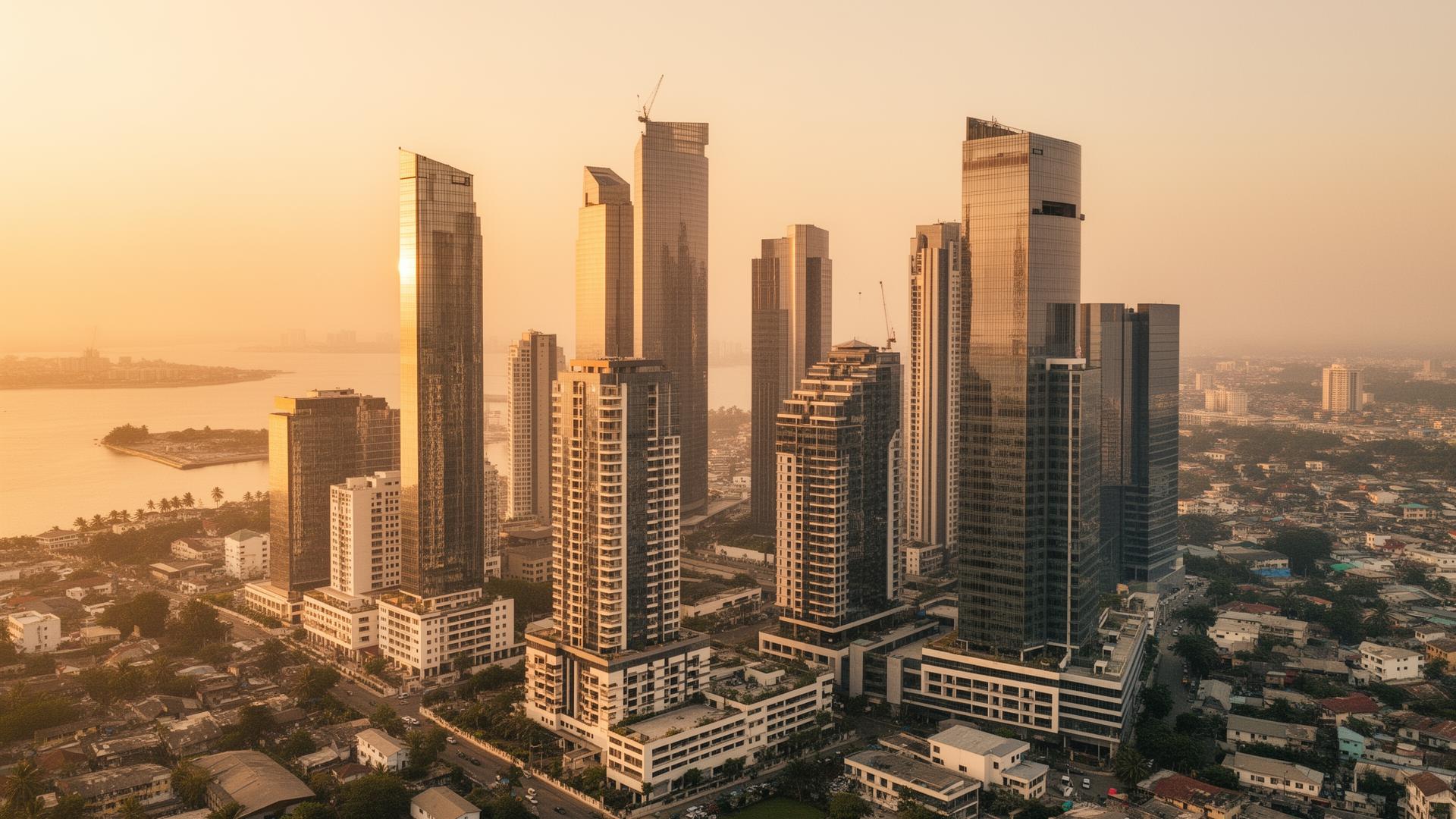 Lagos Victoria Island skyline at golden hour